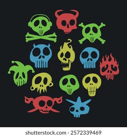 skull hand drawn collection set