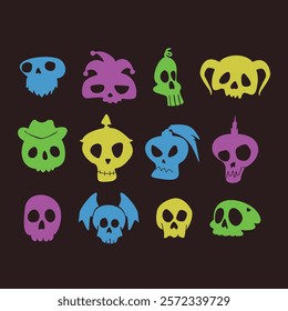 skull hand drawn collection set