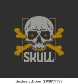 skull hand drawn design vintage. illustration skull retro vintage design for t shirt and apparel
