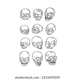 skull hand drawn doodle illustrations vector set