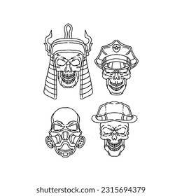 skull hand drawn doodle illustrations vector set