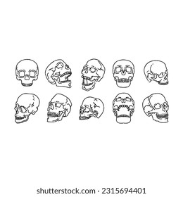 skull hand drawn doodle illustrations vector set