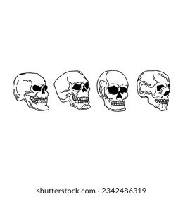 skull hand drawn doodle illustrations vector set