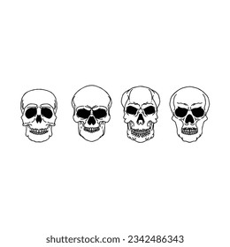 skull hand drawn doodle illustrations vector set