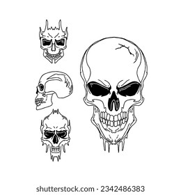 skull hand drawn doodle illustrations vector set