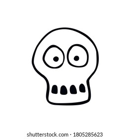 Skull hand drawn doodle. Vector illustration Isolated on white background. Theme of Halloween and death in cartoon style