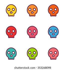 Skull hand drawn graphic set color flat vector icon