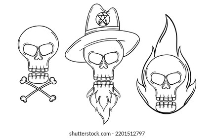 skull hand drawn illustration collection on white background