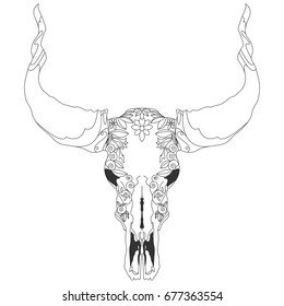 Skull - hand drawn illustration, isolated. For tattoo or t-shirt design. 