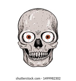 Skull hand drawn illustration. Tattoo vintage print. Venom skull. Vector print. Colorful skull with eyes.