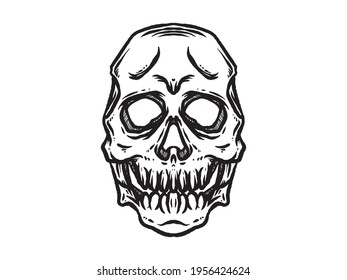 The skull. Hand drawn line art vector illustration. Monochrome illustration of skull. On white background