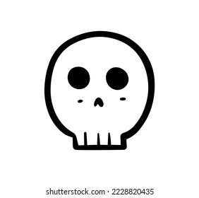 Skull hand drawn line design vector. Shy pose character symbol. 