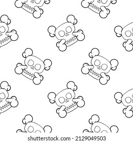 skull hand drawn seamless pattern on white background