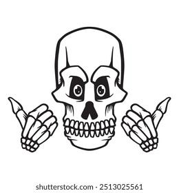 skull hand drawn thumb up illustration