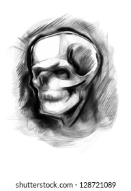 Skull. Hand drawn. Vector.