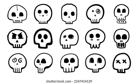 Colección de paquetes vectoriales dibujados a mano de cráneo. Diseño de carácter de terror.