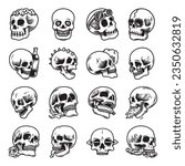  Skull hand drawn vector set 