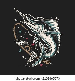 skull hand fishing marlin. marlin illustration