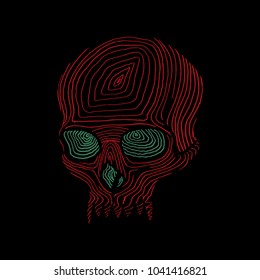 Skull Hand Hatching Style Drawing, Hand Drawn Illustration, Isolated Vector