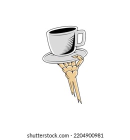 Skull hand holding a coffee cup illustration design