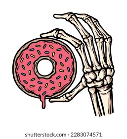 skull hand holding a donut