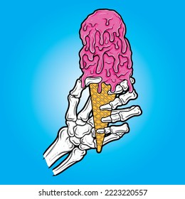 Skull hand holding ice cream