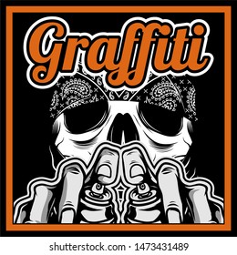 skull hand holding spay paint graffiti vector