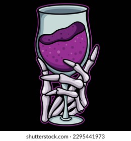 Skull hand holding wine