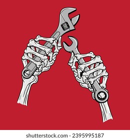 Skull hand holding wrench vector stock