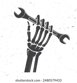 Skull hand holding wrench. Vector. Labour Day concept.