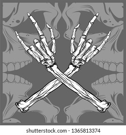 skull hand metal vector hand drawing