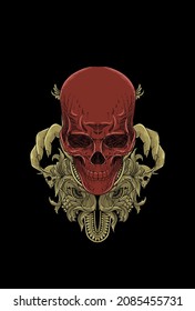 Skull with hand and ornament artwork illustration