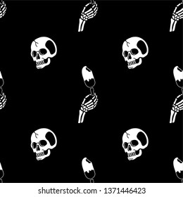 Skull and hand skeleton ice cream seamless pattern