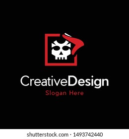 Skull Hand Square Creative Vector Logo