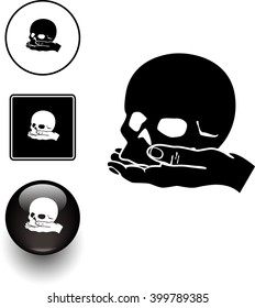 skull in hand symbol sign and button