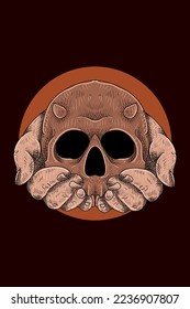Skull with hand vector illustration