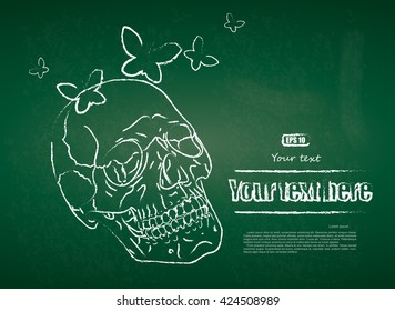 Skull is hand-drawn, sketch on the school Board, vector illustration, eps-10