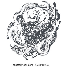 Skull Hand-drawn vector illustration.Tattoo. Symbol Emblem