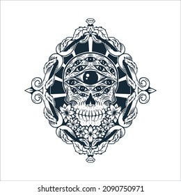 Skull handrawn for T-shirt design