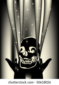 Skull in hands against abstract background