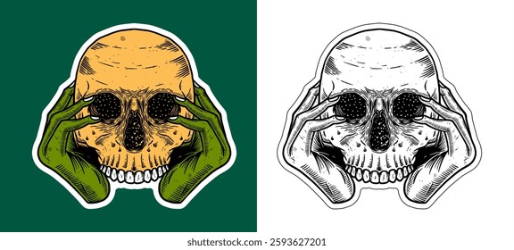 Skull with Hands Cartoon Sticker Illustration