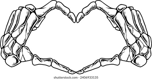 Skull Hands Forming Love Heart. Hand of human skeleton sign love heart