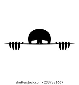 Skull and hands icon. Black silhouette. Horizontal front view. Vector simple flat graphic illustration. Isolated object on a white background. Isolate.