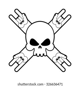 Skull with hands rock sign. Logo for fans of hard rock music
