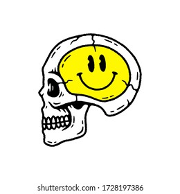 SKULL WITH HAPPY FACE BLACK WHITE BACKGROUND