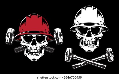 Skull with hard hat construction set 