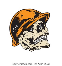 Skull with hard hat construction vector art illustration