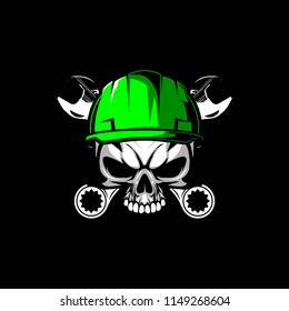 skull with hard hat and wrench vector