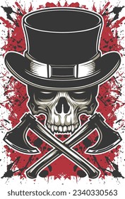 Skull with hat and axe vector