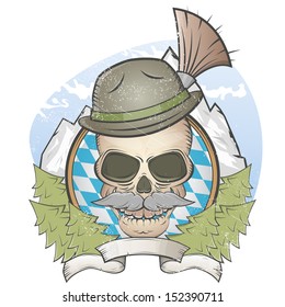 skull with hat and bavarian gamsbart